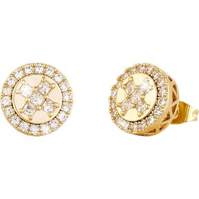 TOPGRILLZ Cross Square Stud Earrings 14K Gold Silver 5A+ Cubic Zirconia Iced Out Sparkle hypoallergenic Cartilage 925 Sterling Silver Square Flat Stud Cross Earrings For Men Women