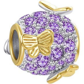 Sparkling Gold Butterfly Charm Compatible Pandora Charm Bracelet Gift Cubic Zirconia Mom Wife Daughter