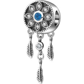 Dream Catcher Charms 925 Sterling Silver Crystal Pendant Feather Flower Bead for European Bracelet Necklace