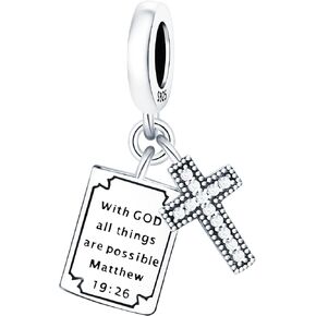 NUJIFFY 925 Sterling Silver Beads for Bracelets & Necklaces, Bible Cross Book Charms, Birthday Graduation Jewelry Gifts for Women Men Teens Lover