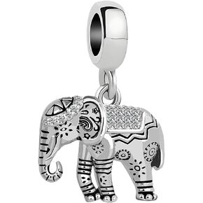 KunBead Elephant Birthday Dangle Lucky Bead Charms Compatible with Pandora Bracelets Necklace for Women