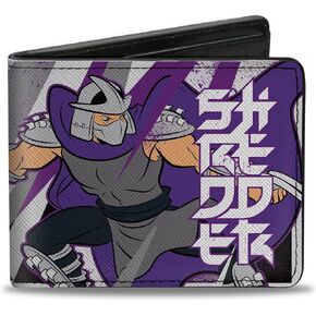 Buckle-Down Nickelodeon Wallet, Bifold, Ninja Turtles Shredder Action Pose and Text Black Purples, Vegan Leather