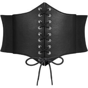 SUOSDEY Women Corset Waspie Belt Lace-up Retro Elastic Wide Belt for Dress Costume Halloween