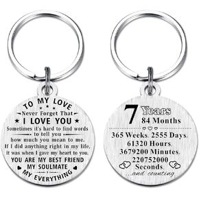 ABNTY 7 Year Anniversary Keychain Gifts, Steel Engraved 7th Wedding Anniversary Keepsake, Happy Seven Year Anniversary for Men Husband Women Wife