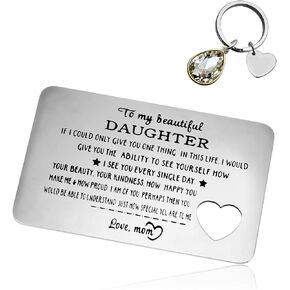 Engraved Wallet Insert Card for Daughter from Mom Inspirational Gifts for Her Women Graduation Birthday Christmas Wedding Gifts for Teens Girls Motivational Gift Encouragement Card Keychain Set Gift