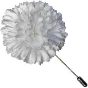 M&S Schmalberg White Carnation Lapel Boutonniere Pin For Men or Women Lapel Flower Brooch - Hand-made in New York's Garment Center (American Made)