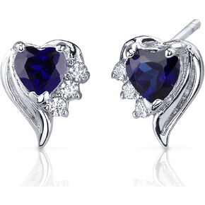 Peora Created Blue Sapphire Angel Wing Earrings 925 Sterling Silver, 1.50 Carats Total, Heart Shape, 5mm, Friction Backs