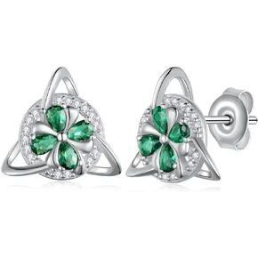 SVODEA Four Leaf Clover Earrings 925 Sterling Silver St Patricks Day Stud Earrings Good Lucky Irish Clover Jewelry Gifts for Women Girls