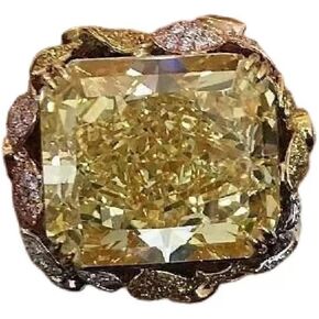 925 Sterling Silver Set Champagne Square Diamond Ring Fashion Citrine Gold Plated Gemstone Ring Yellow Diamond Ring Princess Cut Cubic Zirconia Citrine Ring Wedding Ring Size 6-10 570