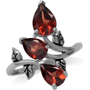 Silvershake 2.85ct. 3 Stone Natural Garnet 925 Sterling Silver Bypass Leaf Ring