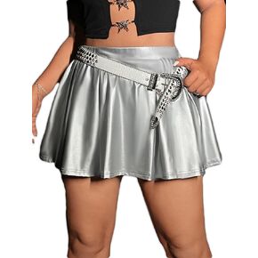 MakeMeChic Women's Plus Size Metallic High Waisted Pleated A Line Mini Skater Skirt in Saudi Arabia
