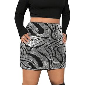 WDIRARA Women's Plus Size Sequin Colorblock High Waist Cocktail Party Bodycon Skirt