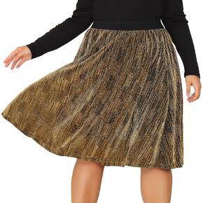 Agnes Orinda Plus Size Metallic Skirts for Women Elastic Waist Party Glitter Sequin Sparkle Skirt