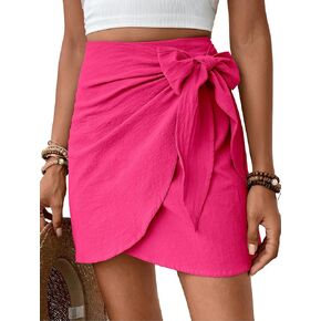 WDIRARA Women's Knot Side Wrap Hem Skirt Solid Zipper Back Asymmetrical Mini Skirts
