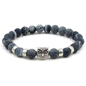 Fuqimanman2020 Natural agate Rock Owl Stretch String Healing Crystal Bracelet Energy Beaded Bracelet Set 8mm Women Girls Gifts
