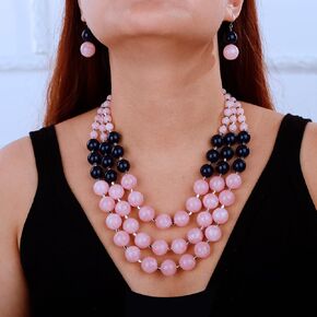 3-layered Chunky Crystal Beaded Necklace with Earrings
