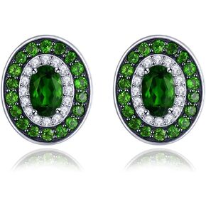 Stud Earrings for Women Girls Solid 925 Sterling Silver Natural Gemstone Chrome Diopside Special Elegant Studs Earring Black Rhodium Plated Cubic Zirconia Fine Jewelry