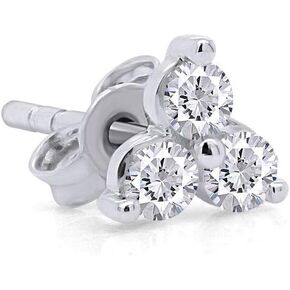 Half Pair 14k Gold Natural Round Cut Diamond 3 Stone Triangle Cluster Single Stud Earrings Jewelry For Womens (0.05 Cttw-0.25 Cttw)