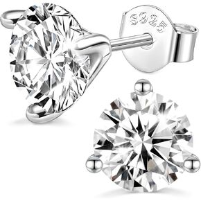 Moissanite Stud Earrings Women Men Moissanite Diamond Earrings 18K White Gold Plated Sterling Silver Earrings Women Lab Created Diamond Stud Earrings Gift, D Color VVS1 Clarity Brilliant Round Cut