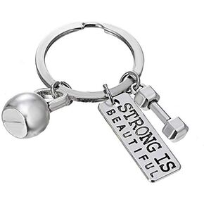 ShiQiao Spl Strong Is Beautiful Engraved Dumbbell Barbell Gym Buff Keychain