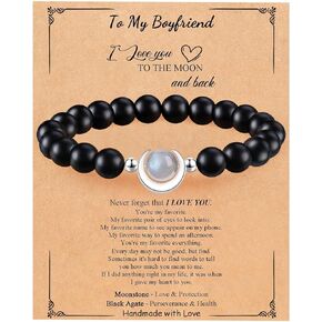 Moonstone Bracelets for Men Boyfriend Husband Son Dad Uncle Brother Grandpa Gifts Valentine's Day Anniversary Birthday Christmas Graduation Engagement Beaded Jewelry
