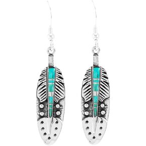 925 Sterling Silver Feather Earrings in Genuine Turquoise & Gemstones