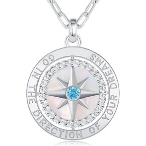 LOUISA SECRET S925 Sterling Silver Birthstone Necklace Gifts for Her, Compass Jewelry Gifts for Women Wedding Anniversary Birthday Gifts for Her Girlfriend, Graduation gift for Daughter Valentines Day in Kuwait