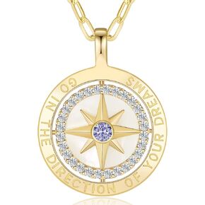 LOUISA SECRET S925 Sterling Silver Birthstone Necklace Gifts for Her, Compass Jewelry Gifts for Women Wedding Anniversary Birthday Gifts for Her Girlfriend, Graduation gift for Daughter Valentines Day in Kuwait