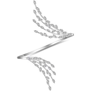 Statement Ring for Women, Silver CZ Hand Palm Multiple Finger Ring Bracelet Unique Leaf Design Full Finger Ring Jewelry Gift for Women Adjustable Size
