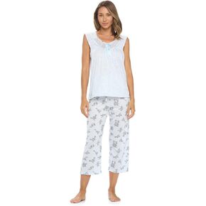 Casual Nights Women's Lace Sleeveless Top and Capri Bottom Sleepwear Pajama Set