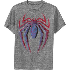 Marvel Classic Layered Spiderman Logo Boys Short Sleeve Tee Shirt, Charcoal Heather, X-Large