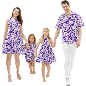 Matchable Family Hawaiian Luau Men Women Girl Boy Clothes in Classic Vintage Hibiscus Purple