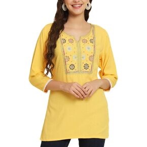 VredeVogel Women's Rayon Casual Summer Tops Floral Tunics Embroidered Boho Short Mexican Peasant Blouses Hippie Clothes
