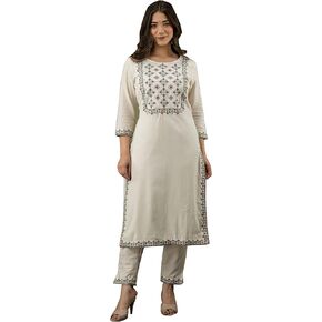 طقم كورتا نسائي هندي للنساء بدلات باكستانية للنساء جاهز للارتداء طقم بناطيل كورتا قطن ملابس حفلات كورتاس هندي WHT in Kuwait