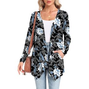 Women's Open Front Cardigan Long Sleeve Lightweight Cardigan with Pockets