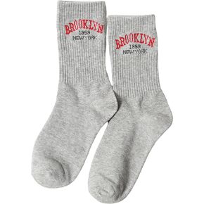 SHENHE Women's Letter Graphic Ribbed Athletic Running Mid Calf Boot Crew Socks