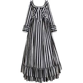 Sleepy Cosplay Hollow Katrina Van Tassel Costume Dress Black and White Striped Dress