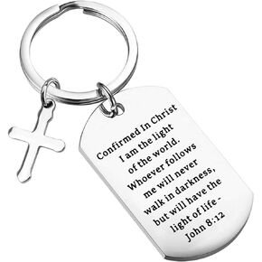 LQRI Christian Confirmed In Christ Keychain I Am The Light of The World John 8:12 Bible Verse Dog Tag Keychain