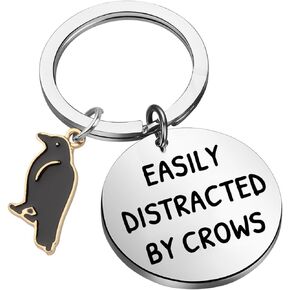 TGBJE Crow Gift Crow Bird Jewelry Crow Mom Gift Easily Distracted By Cows Keychain Raven Bird Lover Gift Birdwatching Gift