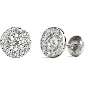 Natural Diamonds Halo Stud Earrings AGS Certified 14K White Gold 1.00 Ctw. GH/SI2-I1