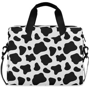 ALAZA Black and White Cow Print Laptop Case Bag Sleeve Portable Crossbody Messenger Briefcase w/Strap Handle, 13 14 15.6 inch