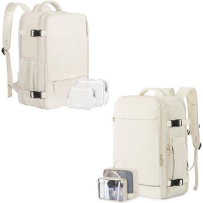 حقيبة ظهر كبيرة للسفر للنساء (بيج وبيج)، حقيبة ظهر للحمل سعة 40 لترًا، حقيبة ظهر كاجوال مضادة للماء للكمبيوتر المحمول مقاس 17 بوصة، حقيبة كتب جامعية، حقيبة ظهر للنساء، كما تمت الموافقة على رحلة الشخص in Kuwait