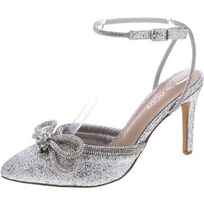TOP Moda Women's High Heels Closed Toe Rhinestone Bow Ankle Strap Pumps Dress Shoes