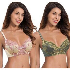 Curve Muse Semi-Sheer Balconette Underwire Lace Bra and Scalloped Hems (2 or 3 Pack)