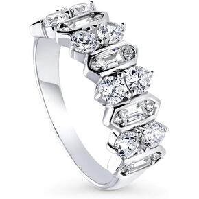 BERRICLE Sterling Silver Cluster Cubic Zirconia CZ Stackable Art Deco Fashion Anniversary Band for Women, Rhodium Plated Size 4-10