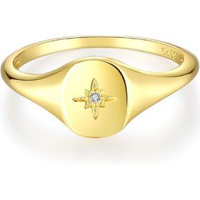 BLOSSOM & HUE CZ North Star Baby Signet Ring | Womens Dainty Polaris Ring | Thin Band Statement Ring 18K Gold Plated