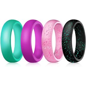 Shymuh 4Pcs Silicone Wedding Ring Breathable Skin Safe Rubber Wedding Bands Thin Stackable Silicone Rings Wedding Bands Arc Ergonomic Breathable Design Silicone Rings Wedding Band 5.7mm Wide