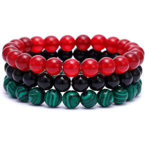 BOMAIL 3PCS Semi-Precious Gemstone Bracelet - Healing Crystal Stone Beaded Bracelets for Women Men 8mm Round Beaded Stretch Bracelets Unisex Stress Relief Yoga Bracelets Gifts