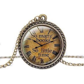 FM FM42 So Many Books So Little time Round Pendant Necklace with 26" Rolo Chain (4 Styles)
