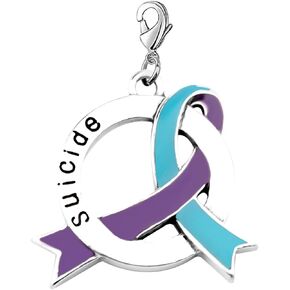 CENWA Suicide Awareness Jewelry Suicide Awareness Teal & Purple Ribbon Necklace/Zipper Pull Suicide Aware Gift